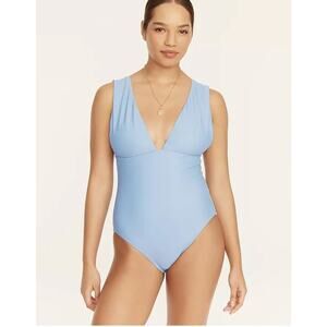 New J. Crew Baby Light Blue Plunge One-Piece Swim Bathing Suit Women's Size 24